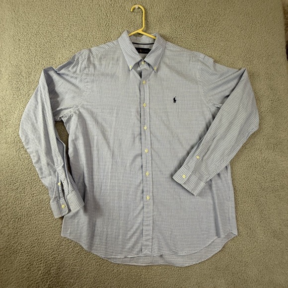 Ralph Lauren Mens XL Blue Checkered Long Sleeve Button Down Shirt - Picture 1 of 8